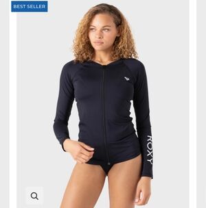 Roxy Black Zipped Long Sleeve Rashguard Size L
